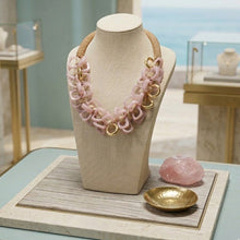 Load image into Gallery viewer, Tribal Marble Pink Square Leather Woven Necklace