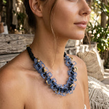 Load image into Gallery viewer, Tribal Marble Blue Square Leather Woven Necklace