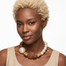 Load image into Gallery viewer, Chunky Wooden Cube & Jumbo Pearl Necklace