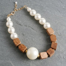 Load image into Gallery viewer, Chunky Wooden Cube & Jumbo Pearl Necklace