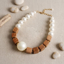 Load image into Gallery viewer, Chunky Wooden Cube & Jumbo Pearl Necklace
