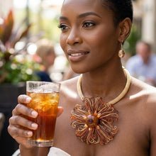 Load image into Gallery viewer, Brown Wire Beaded Sunburst XL Pendant Necklace