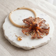 Load image into Gallery viewer, Brown Wire Beaded Sunburst XL Pendant Necklace