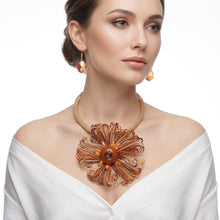 Load image into Gallery viewer, Brown Wire Beaded Sunburst XL Pendant Necklace