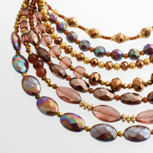 Load image into Gallery viewer, Layered Brown Crystal Beads & Gold Coil Necklace