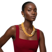 Load image into Gallery viewer, Tribal Mustard Yellow Cube Bead 9 Strand Necklace