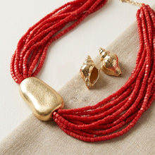 Load image into Gallery viewer, Tribal Coral Red Cube Bead 9 Strand Necklace