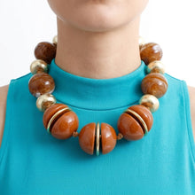 Load image into Gallery viewer, Swirled Caramel Brown Marble Chunky Bead Necklace