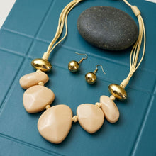 Load image into Gallery viewer, Ivory Resin Pebble & Cord Bib Collar Necklace Set