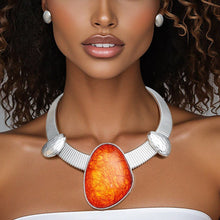 Load image into Gallery viewer, Collar Silver Omega Orange Resin Tribal Necklace