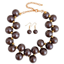 Load image into Gallery viewer, Dark Brown Marble Bubble Ball Bead Necklace