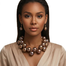Load image into Gallery viewer, Dark Brown Marble Bubble Ball Bead Necklace