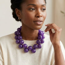 Load image into Gallery viewer, Dark Purple Marble Bubble Ball Bead Necklace