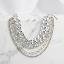 Load image into Gallery viewer, Silver Multi Link Style 4 Layer Chain Necklace