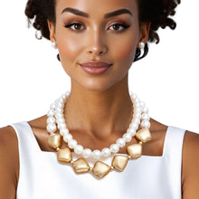 Load image into Gallery viewer, Layered Matte Gold Chunky Vintage Pearl Necklace