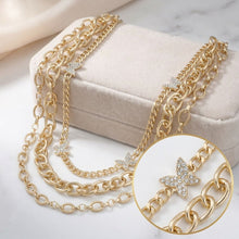 Load image into Gallery viewer, Gold Mixed Chain Stone Butterfly 3 Layer Necklace