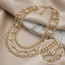 Load image into Gallery viewer, Gold Mixed Chain 3 Layer Necklace with Rhinestones