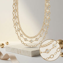 Load image into Gallery viewer, Gold Mixed Chain 3 Layer Necklace with Rhinestones