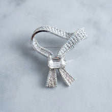 Load image into Gallery viewer, Silver and Clear Glass Crystal Woven Ribbon Brooch