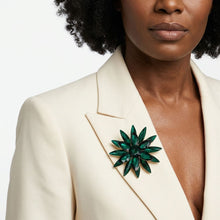 Load image into Gallery viewer, Oversized Brooch Green Marquise Crystal Flower Pin