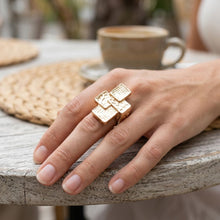Load image into Gallery viewer, Chunky Gold Textured Geometric Cross Ring