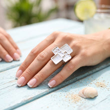 Load image into Gallery viewer, Chunky Silver Textured Geometric Cross Ring