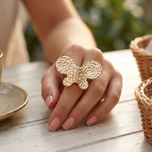 Load image into Gallery viewer, Gold Hammered Butterfly Large Cocktail Ring