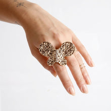 Load image into Gallery viewer, Gold Hammered Butterfly Large Cocktail Ring