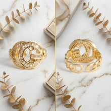 Load image into Gallery viewer, Gold Pave G Letter Adjustable Chain Band Ring