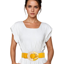 Load image into Gallery viewer, Belt Yellow Wide Marbled Round Buckle Stretch