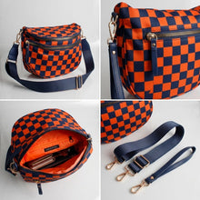 Load image into Gallery viewer, Navy & Orange Checkered Nylon Crossbody Sling Bag