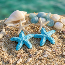 Load image into Gallery viewer, Aqua Blue Raffia Starfish Drop Earrings