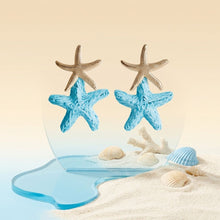 Load image into Gallery viewer, Aqua Blue Raffia Starfish Drop Earrings