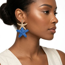 Load image into Gallery viewer, Royal Blue Raffia Starfish Drop Earrings