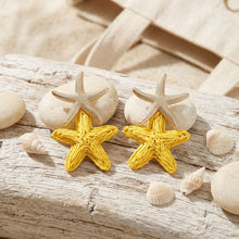 Load image into Gallery viewer, Sunny Yellow Raffia Starfish Drop Earrings
