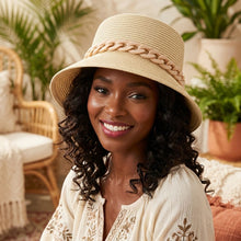 Load image into Gallery viewer, Beige Chain Straw Bucket Hat
