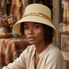 Load image into Gallery viewer, Gold Chain Beige Bucket Hat