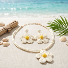 Load image into Gallery viewer, Ivory Daisy Flower Raffia Pendant Necklace Set