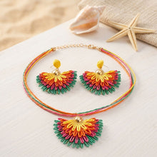 Load image into Gallery viewer, Multicolor Fanned Raffia Pendant Necklace Set