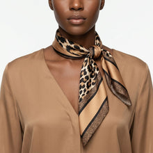 Load image into Gallery viewer, Silky Square Brown Leopard Tan Edge Fashion Scarf