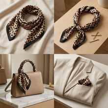 Load image into Gallery viewer, Silky Square Brown and Black Leopard Fashion Scarf