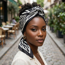 Load image into Gallery viewer, Silky Square Black Cream Zebra Print Fashion Scarf