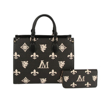 Load image into Gallery viewer, Tote Black Luxe Monogram Structured Satchel Bag