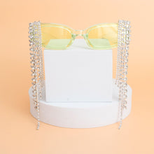 Load image into Gallery viewer, Sunglasses Green Rectangle Rhinestone Fringe