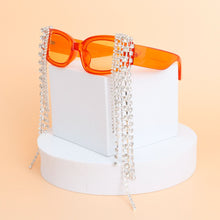 Load image into Gallery viewer, Sunglasses Orange Rectangle Rhinestone Fringe