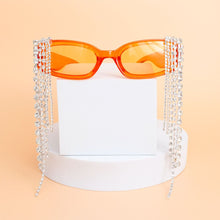 Load image into Gallery viewer, Sunglasses Orange Rectangle Rhinestone Fringe