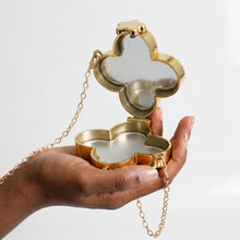 Load image into Gallery viewer, Mini Black Quatrefoil Sparkle Crossbody Compact