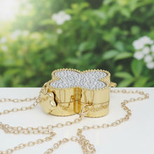 Load image into Gallery viewer, Mini Gold Quatrefoil Sparkle Crossbody Compact