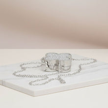 Load image into Gallery viewer, Mini Silver Quatrefoil Sparkle Crossbody Compact