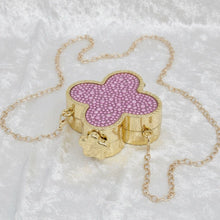 Load image into Gallery viewer, Mini Pink Quatrefoil Sparkle Crossbody Compact